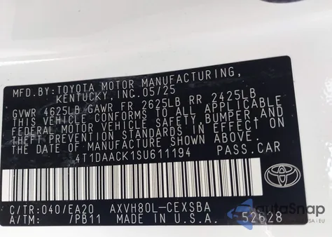 2025 Toyota Camry Se из США, поврежденный, VIN 4T1DAACK1SU611194